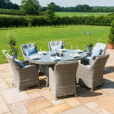 Oyster Bay - 6 Seat Oval Garden Dining Set with Ice Bucket - Light Grey Rattan Plus Lazy Susan