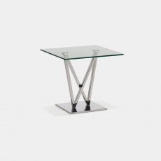 Sirocco - Lamp Table In Clear Toughened Glass & Polished Stainless Steel Base