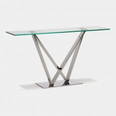 Sirocco - Console Table In Clear Toughened Glass & Polished Stainless Steel Base