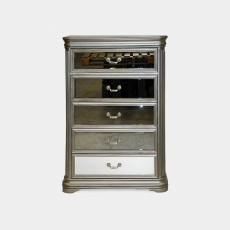 Royale - 5 Drawer Tall Chest In Painted Eucalyptus & Mirror