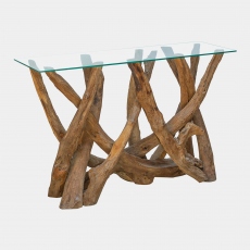 Twiggy - Console Table In Tempered Glass & Natural Teak Tree Root