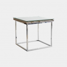 Manila - Square End table In Tempered Glass & Solid Wood Railway Sleepers