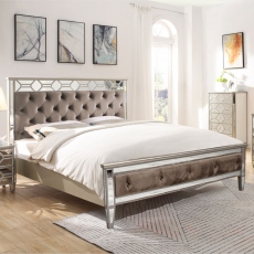 Ruby - Buttoned Headboard Bed Frame In Mirrored Facia