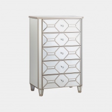 5 Drawer Tall Chest In Mirrored Facia - Ruby