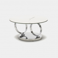 Poli - Swivel Coffee Table In White Marbled Ceramic