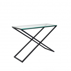 Console Table In Clear Glass & Black Steel - Padua