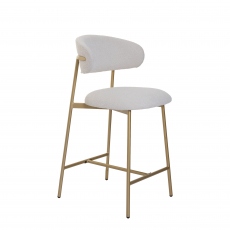 Maldives - Bar Stool In White Fabric With Gold Legs