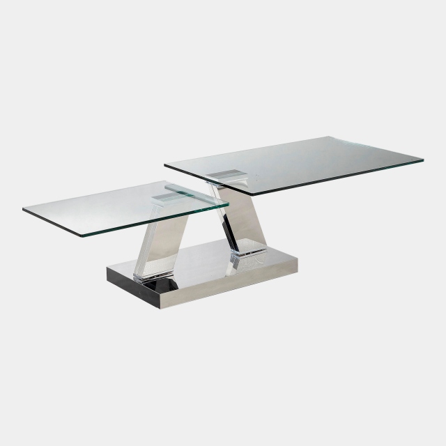 Swivel Coffee Table In Toughened glass & Polished Stainless Steel Base - Column