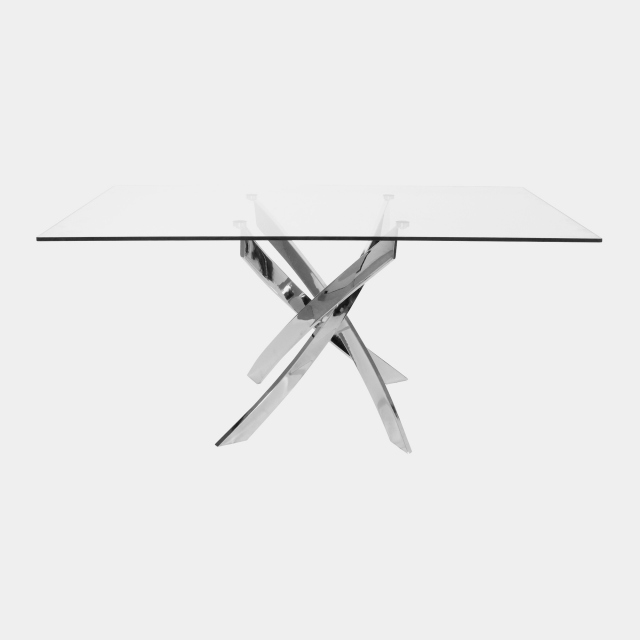 160cm Dining Table In Glass & Chrome Finish Base - Puzzle