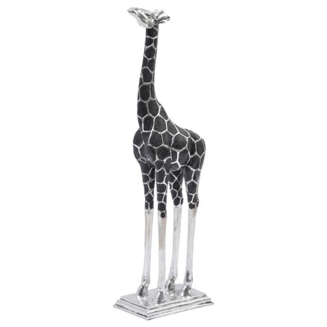 Large Black And Silver Sculpture - Giraffe Facing Forward