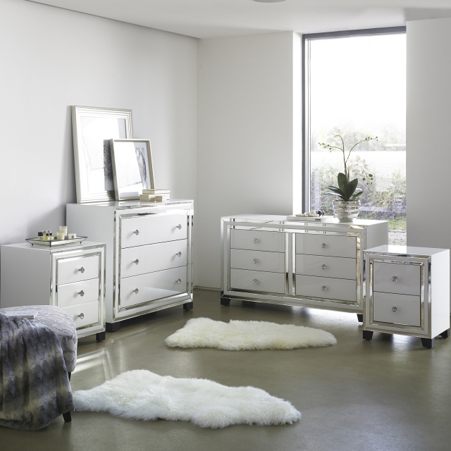 6 Drawer Cabinet In Clear White & Mirror Finish - Madison