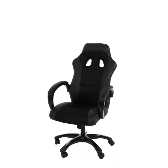 Swivel Gas Lift Office Chair In Black Faux Leather - Marina