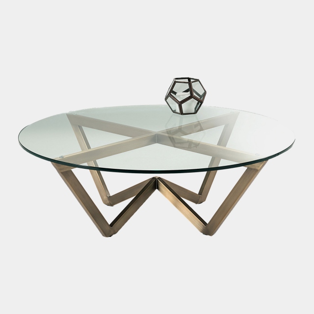 Coffee Table In Tempered Glass & Stainless Steel Bronzed Frame - Reflex
