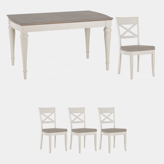 140cm Extending Table & 4 X Back Chairs In Grey Washed Oak & Soft Grey - Chateau