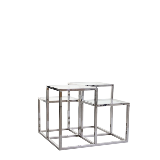 Side Table In Clear Glass & Stainless Steel Frame - Gable