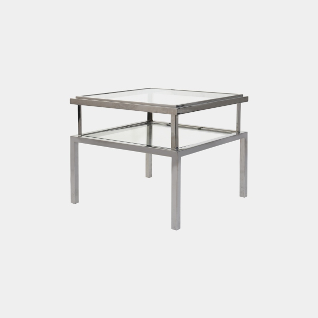 Side Table In Clear Glass & Silver Stainless Steel - Grant