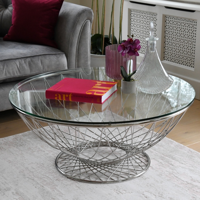 Coffee Table In Clear Toughened Glass & Stainless Steel Base - Greco