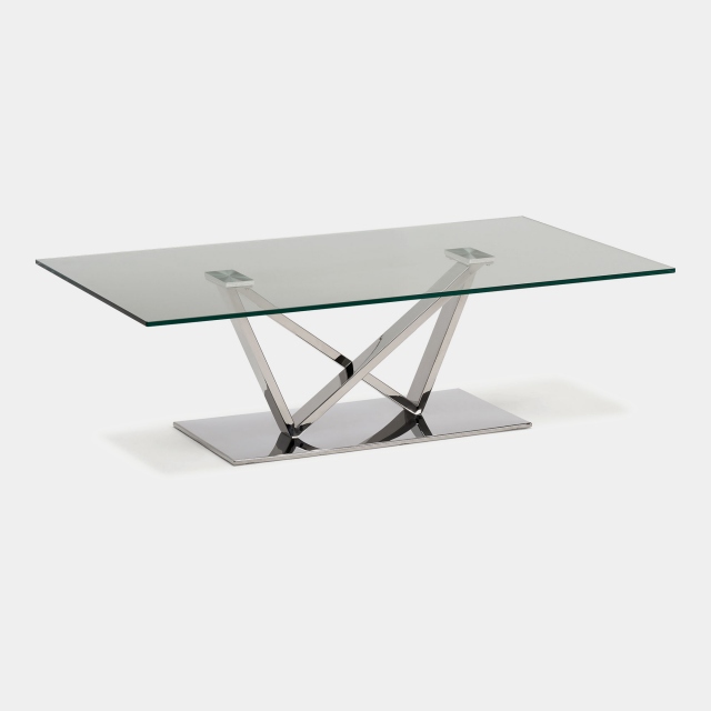Coffee Table In Clear Toughened Glass & Polished Stainless Steel Base - Sirocco