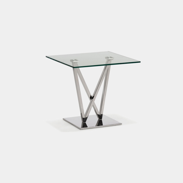 Lamp Table In Clear Toughened Glass & Polished Stainless Steel Base - Sirocco