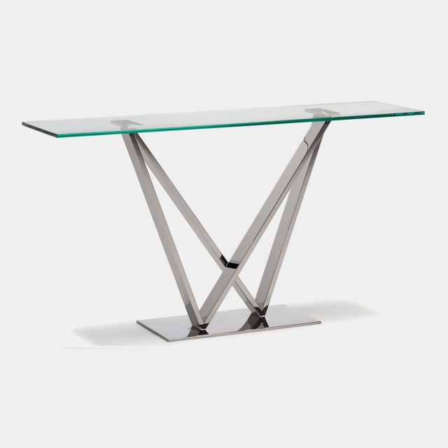 Console Table In Clear Toughened Glass & Polished Stainless Steel Base - Sirocco