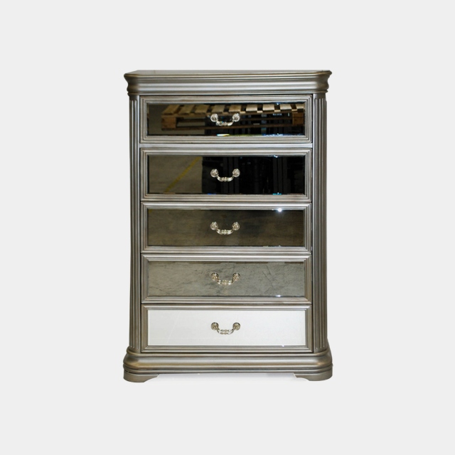 5 Drawer Tall Chest In Painted Eucalyptus & Mirror - Royale