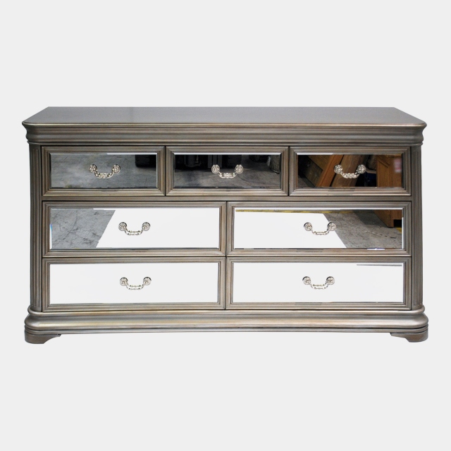 7 Drawer Wide Chest In Painted Eucalyptus & Mirror - Royale