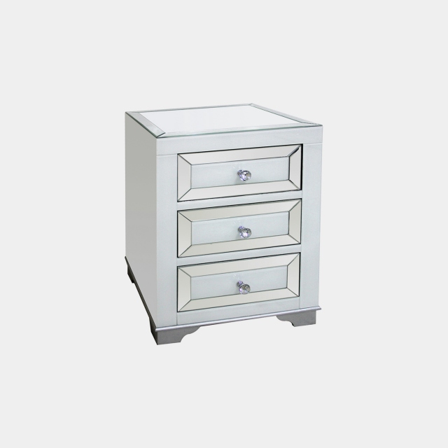 3 Drawer Bedside Chest In White & Silver Mirror - Bianca