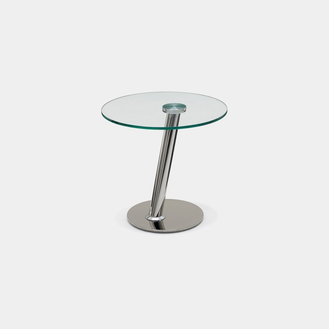Lamp Table In Clear Glass & Polished Stainless Steel Frame - Monet
