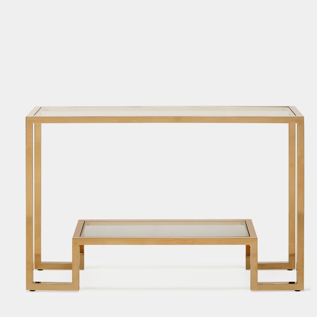 Console Table In Clear Glass & Champagne Finish - Frame
