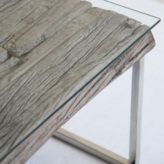 Coffee Table In Tempered Glass & Solid Wood Railway Sleepers - Manila