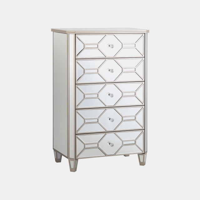 5 Drawer Tall Chest In Mirrored Facia - Ruby