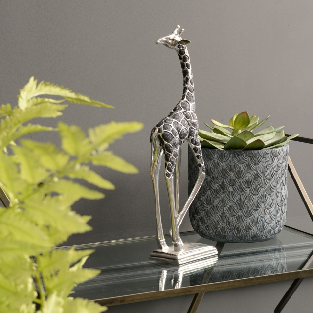 Small Electroplated Silver Sculpture - Giraffe Facing Back