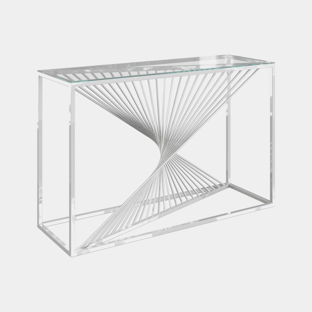 Console Table In Clear Glass & Polished Stainless Steel Frame - Mondrian