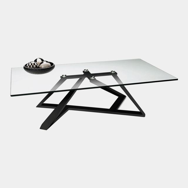 Coffee Table In Glass & Black Metal Frame - Leo