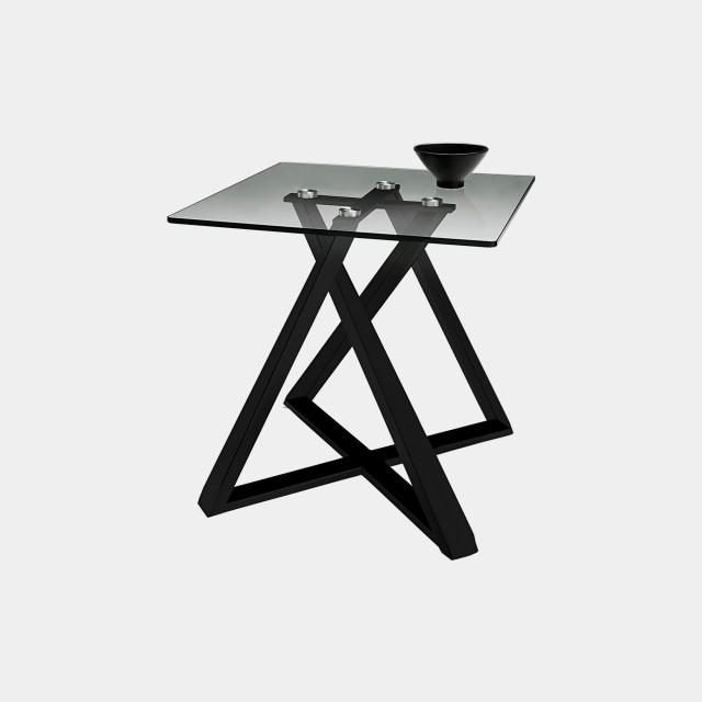 Lamp Table In Glass & Black Metal Frame - Leo