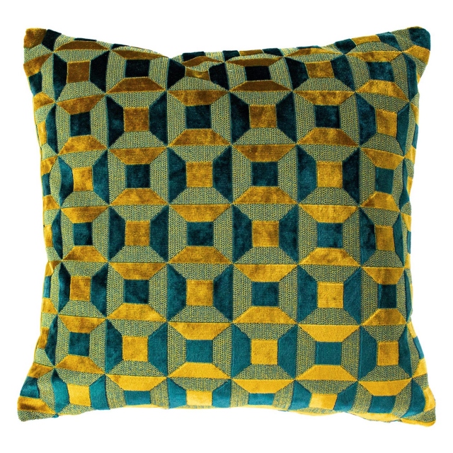 Small Teal & Gold Embossed Cushion - Manhattan