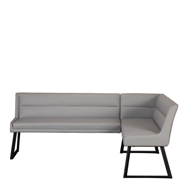 208cm LHF Corner Bench In Grey Faux Leather - Jessica