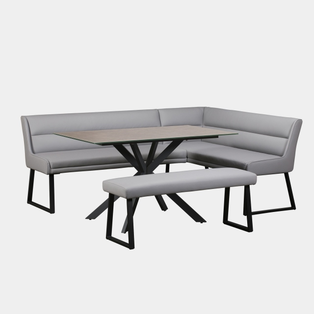 LHF Corner Bench Set & 135cm Dining Table In Taupe Ceramic - Jessica