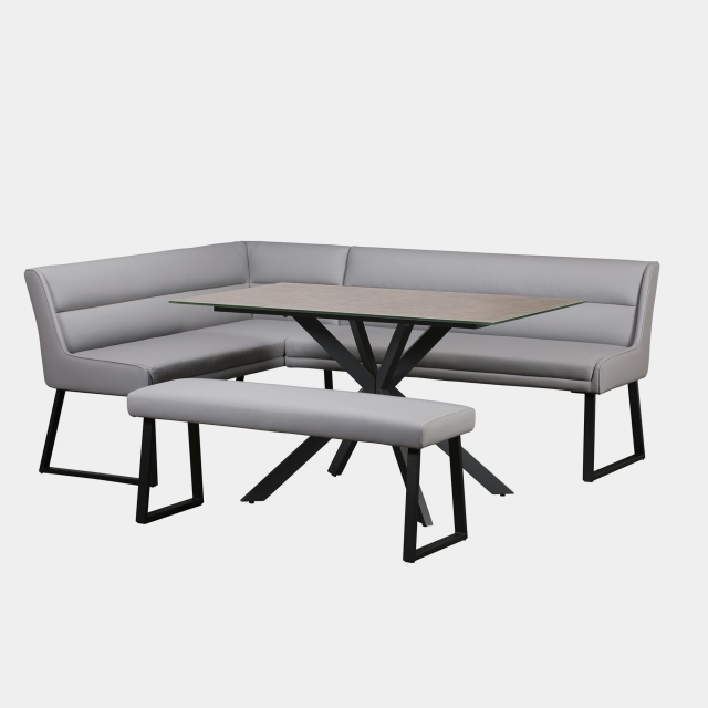 RHF Corner Bench Set & 135cm Dining Table In Taupe Ceramic - Jessica
