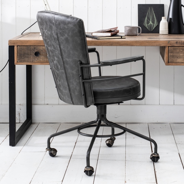Swivel Desk Chair In Grey PU - Lyndon