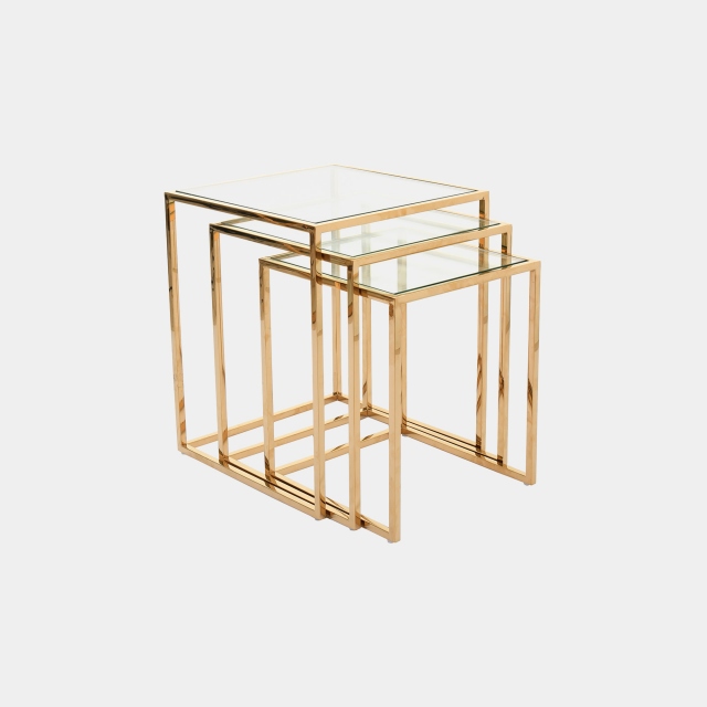 Nest Of 3 Tables In Clear Glass & Gold Polished Stainless Steel Frame - Auric