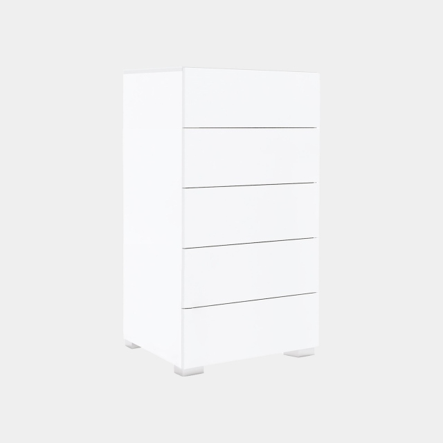5 Drawer Tall Chest In White High Gloss Finish - Alice