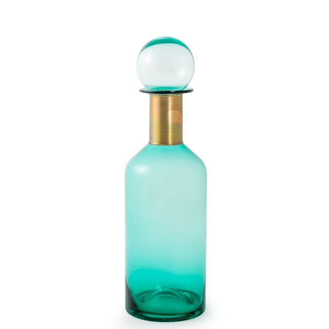 Brass Neck Bottle - Teal Glass Apothecary