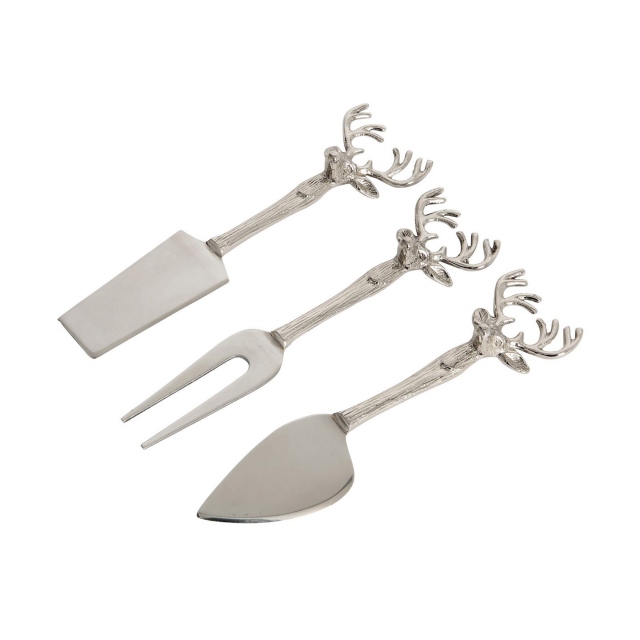 3 Piece Cheese Knife Set - Stag Head