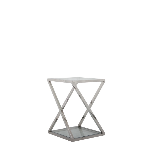 Plant Table In Clear Glass & Stainless Steel Frame - Trento