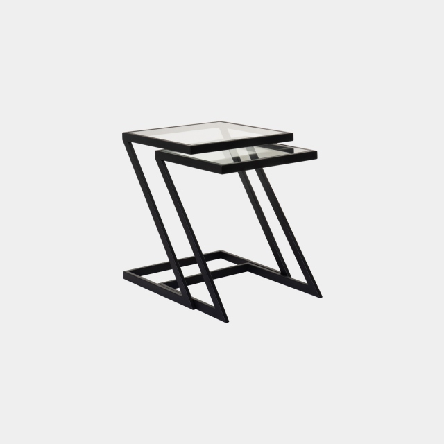 Nest Of Two Tables With Clear Glass Top & Black Steel - Padua