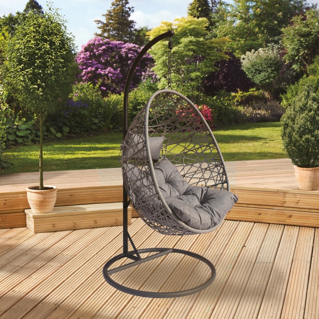 Hanging Egg Chair Including Cushion In Rattan Grey Weave - Martinque