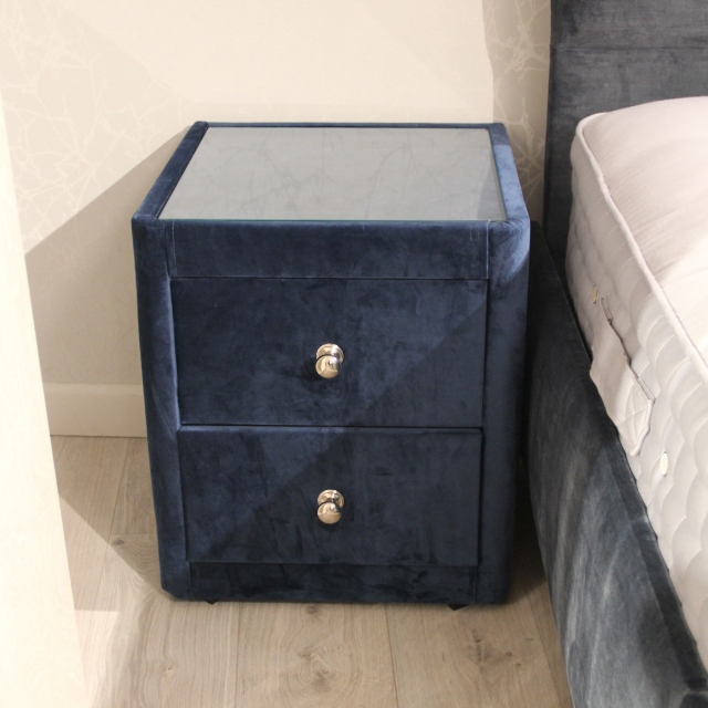 2 Drawer Bedside In Standard Fabric Velvet Blue - Item as Pictured - Boston