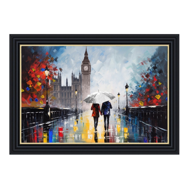Framed Print - Couple Stroll London Multicolour