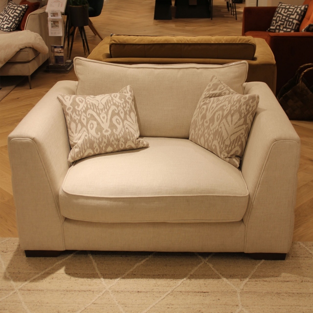 Cuddler In Fabric Pinewood Sandstone With Weathered Oak Feet - Item as Pictured - Jamestown